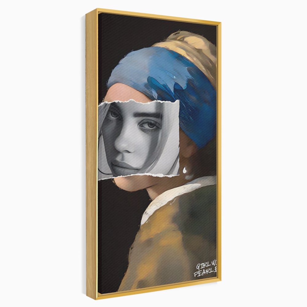 Tablou canvas cu tablou canvas portret feminin modern, in rama de aluminiu auriu